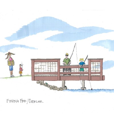 Conceptual sketch cross section of fishing pier with people
