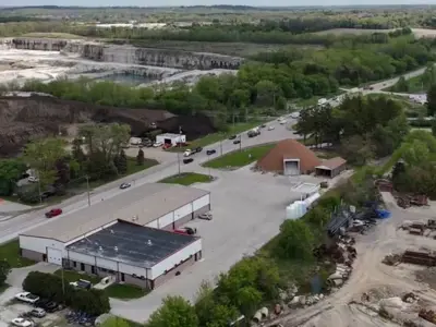 Aerial of highway operations Sussex substation and salt dome
